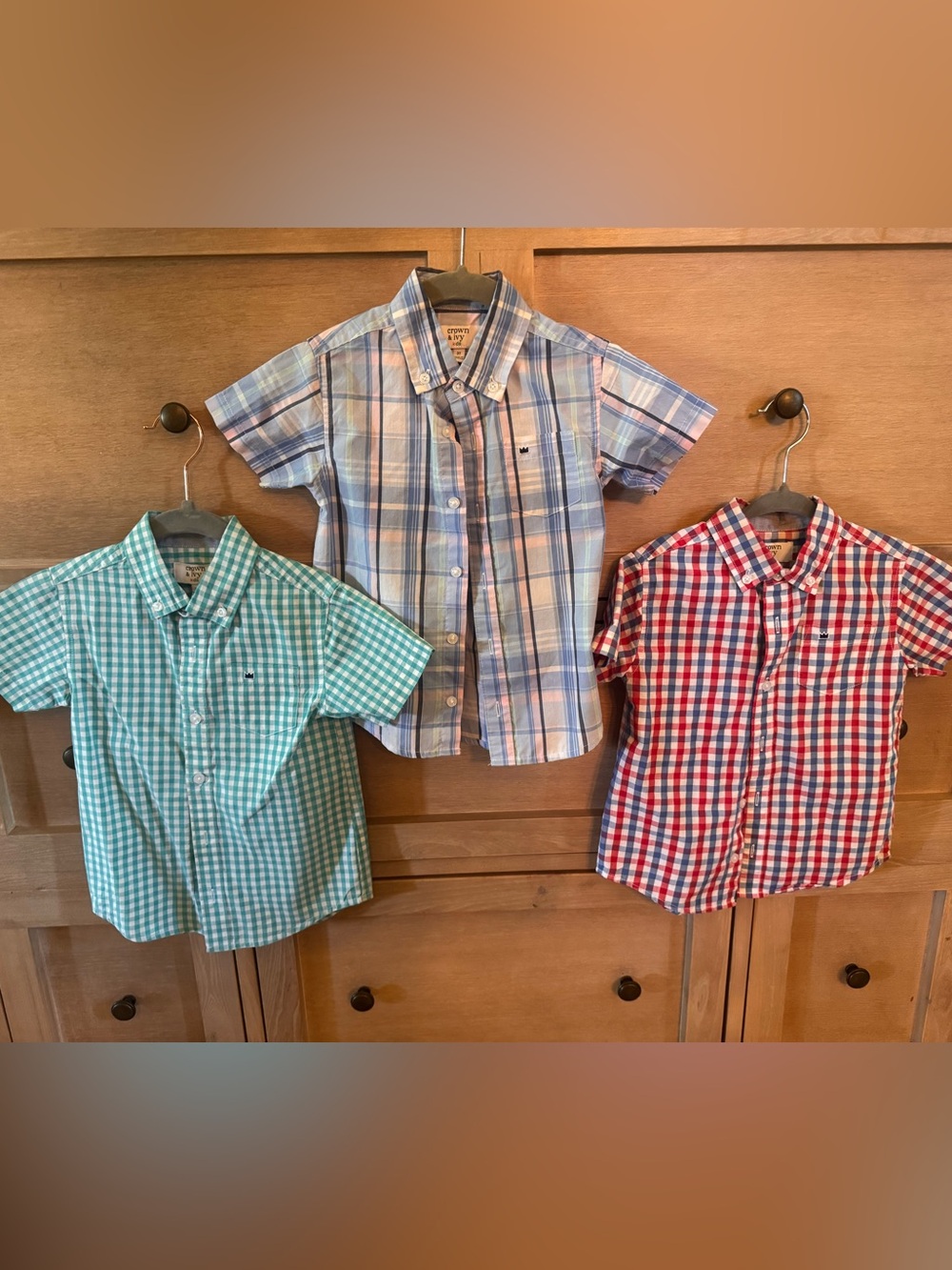 Crown & Ivy Boys 3 Plaid Short-Sleeve Button-Up Shirt